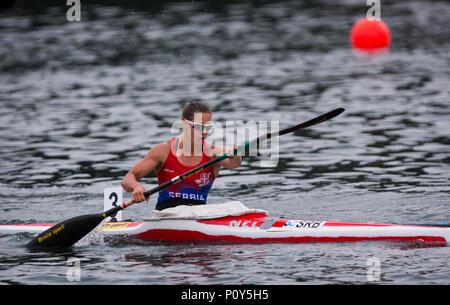 10. Juni 2018, Ada Ciganlija Regattabahn, Belgrad, Serbien; ECA Canoe Sprint und Paracanoe hochrangige europäische Meisterschaften; Kristina Bedec der SRB konkurriert in Women's Kayak Single (K1), 5000-m-Rennen Stockfoto