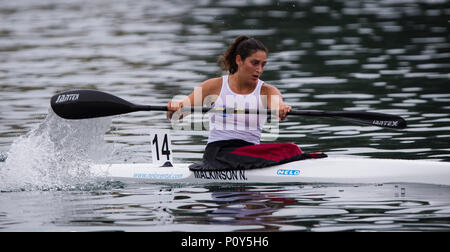 10. Juni 2018, Ada Ciganlija Regattabahn, Belgrad, Serbien; ECA Canoe Sprint und Paracanoe hochrangige europäische Meisterschaften; Netta Malkinson der ISR konkurriert in Women's Kayak Single (K1), 5000-m-Rennen Stockfoto