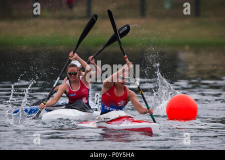 10. Juni 2018, Ada Ciganlija Regattabahn, Belgrad, Serbien; ECA Canoe Sprint und Paracanoe hochrangige europäische Meisterschaften; Kristina Bedec der SRB konkurriert in Women's Kayak Single (K1), 5000-m-Rennen Stockfoto