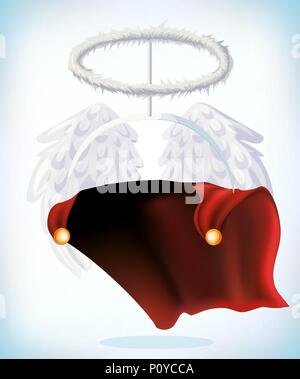 Engel nibm und Flügeln. Maskerade kostüm Kopfschmuck. Karneval oder Halloween Cartoon Vector Illustration. Lustig super hero Fliegen mit dem Mantel. Lustiges super Stock Vektor