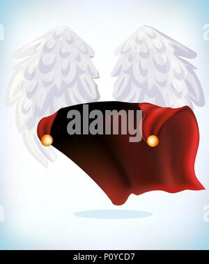 Angel Wings. Maskerade Kostüm. Karneval oder Halloween Cartoon Vector Illustration. Lustig super hero Fliegen mit dem Mantel. Lustig super hero Fliegen mit c Stock Vektor