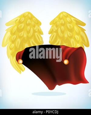 Angel Wings. Maskerade Kostüm. Karneval oder Halloween Cartoon Vector Illustration. Lustig super hero Fliegen mit dem Mantel. Lustig super hero Fliegen mit c Stock Vektor