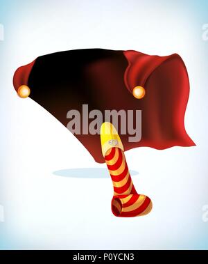 Geburtstag Leitung. Cartoon Vector Illustration. Isolierte Zeichnung auf einem weißen Hintergrund. Lustig super hero Fliegen mit dem Mantel. Lustig super hero Fliegen mit c Stock Vektor