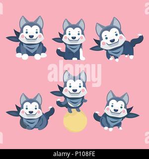 Zeichentrickfigur Siberian husky Hund darstellt. Stock Vektor
