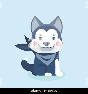 Cute cartoon Siberian Husky Welpen auf pastellfarbenen Hintergrund. Stock Vektor