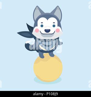 Cute cartoon Siberian Husky Welpen auf pastellfarbenen Hintergrund. Stock Vektor