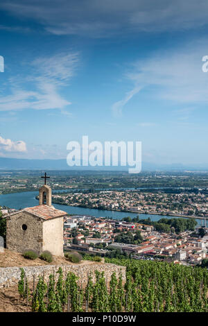 Über die Weinberge in Tain l'Hermitage Drôme Auvergne-Rh ône-Alpes Frankreich Stockfoto