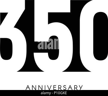 Drei hundre 50. Jahrestag, minimalistisch, Logo. 300 50 Jahre, 350. Jubiläums, Grußkarte. Geburtstag Einladung. 350 Jahre unterzeichnen. Schwarz negative Raumzeiger Abbildung auf weißen Hintergrund. Stock Vektor