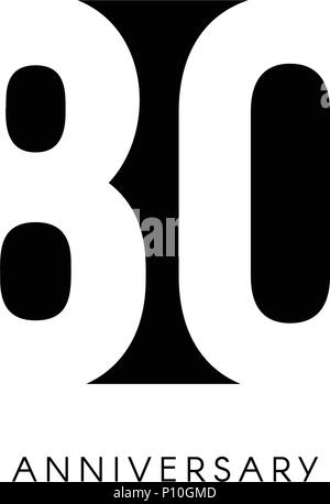 80. Jahrestag, minimalistisch, Logo. 80 Jahre, 80. Jubiläum, Grußkarte. Geburtstag Einladung. 80 Jahre unterzeichnen. Schwarz negative Raumzeiger Abbildung auf weißen Hintergrund. Stock Vektor
