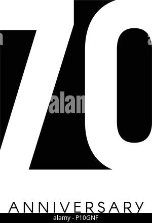70. Jahrestag, minimalistisch, Logo. 70 Jahre, 70. Jubiläum, Grußkarte. Geburtstag Einladung. 70 Jahre unterzeichnen. Schwarz negative Raumzeiger Abbildung auf weißen Hintergrund. Stock Vektor
