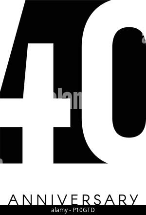 40. Jahrestag, minimalistisch, Logo. 40 Jahre, 40-jähriges Jubiläum, Grußkarte. Geburtstag Einladung. 40 Jahre unterzeichnen. Schwarz negative Raumzeiger Abbildung auf weißen Hintergrund. Stock Vektor