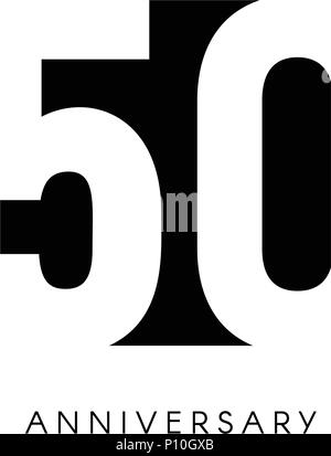 50. Jahrestag, minimalistisch, Logo. 50 Jahre, 50. Jubiläum, Grußkarte. Geburtstag Einladung. 50 Jahre unterzeichnen. Schwarz negative Raumzeiger Abbildung auf weißen Hintergrund. Stock Vektor