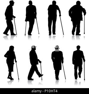 Set Silhouette der behinderten Menschen auf weißem Hintergrund Stockfoto