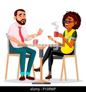 Paar im Restaurant Vektor. Mann und Frau. Sitzen zusammen und trinken Kaffee. Lifestyle. Isolierte Cartoon Illustration Stock Vektor