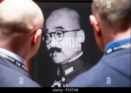 Japanischen general Hideki Tojo, Premierminister von Japan und der Führer der kaiserlichen Herrschaft Unterstützung Verbindung als Teil der exhibion im Museum von t Stockfoto