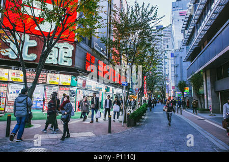 Japanische und touristische in Shinjuku Nachtleben bunte Reklametafeln Einkaufsstraße die meisten Bevölkerung Reiseziel in Tokio, Japan, 25. November 2017 Stockfoto