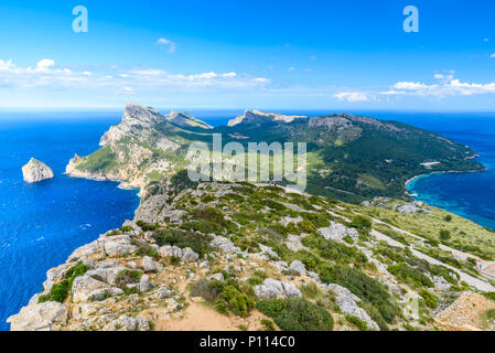 Panorama der Cap de Formentor - wilde Küste von Mallorca, Spanien Stockfoto