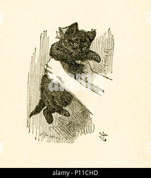 Diese Abbildung von Alice hält ein rotes Kätzchen wird von "Durch das Schauen-glas und was Alice dort fand" von Lewis Carroll (Charles Lutwidge Dodgson), die diesen Roman 1871 schrieb als Fortsetzung zu 'Alice im Wunderland'. Stockfoto