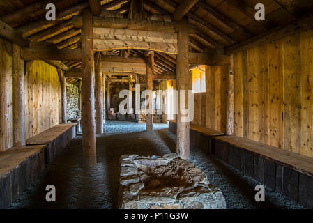 Replik der Nordischen Wikinger langhaus an Brookpoint, Unst, Shetlandinseln, Schottland, Großbritannien Stockfoto