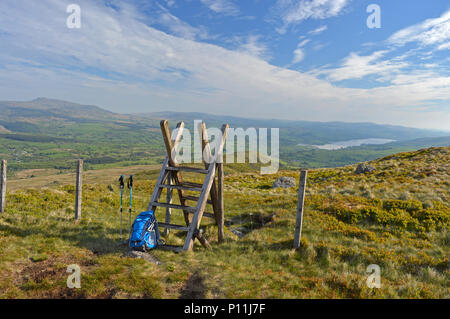 Arenig Fawr und Bala Lake von Aran Fawdddwy Stockfoto