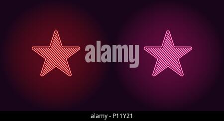 Neon-Symbol Rot und Pink Star. Vector Illustration von Neon Sterne bestehend aus Neon skizziert, mit Hintergrundbeleuchtung auf dem dunklen Hintergrund Stock Vektor