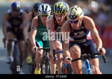 In Großbritannien Jonathan Brownlee im Rennen der Elite Männer während der 2018 ITU World Triathlon Series in Leeds. Stockfoto