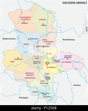 Sachsen - Anhalt administrative und politische Vektorkarte, Deutschland Stock Vektor