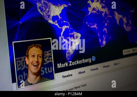 Facebook Profil von Mark Zuckerberg Stockfoto