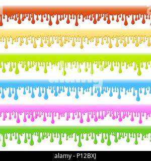 Schleim Grenzen. Vektor klebrige Tropfen flüssigen Schleim horizontale nahtlose Muster auf weißem Hintergrund Stock Vektor