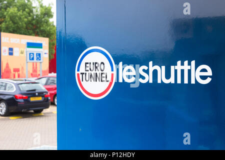 Zeichen für den Eurotunnel oder Le Shuttle, Folkestone GROSSBRITANNIEN Stockfoto