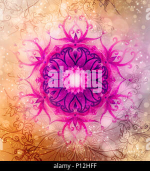 Zierpflanzen Mandala und sanft verwischt Aquarell Hintergrund. Sahasrra Stockfoto