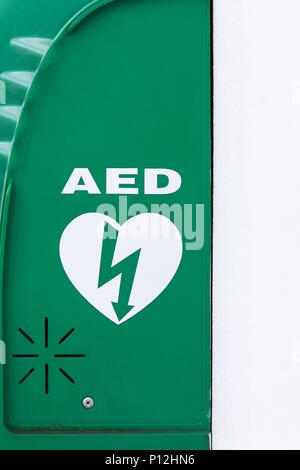 AED, automatisierten externen Defibrillator Zeichen Stockfoto