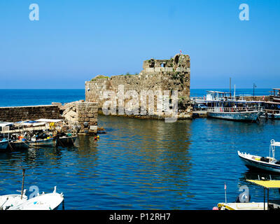 Blick auf ruiniert Byblos Port an Jbail, Libanon Stockfoto