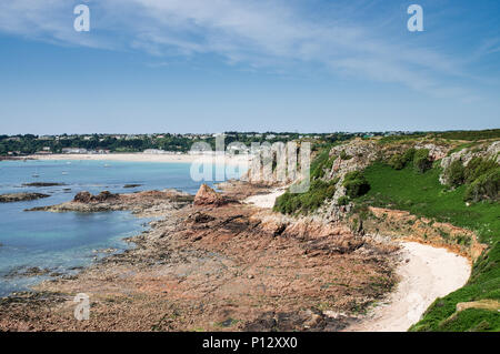 Blick auf die Bucht von ouaisne Portelet Common-Jersey, Channel Islands Stockfoto