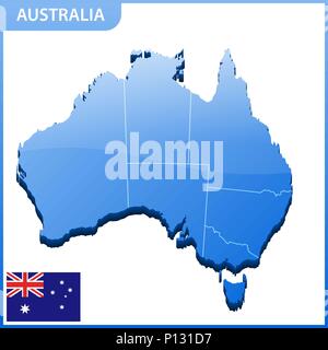 Sehr detaillierte dreidimensionale Karte von Australien. Verwaltungseinheit. Stock Vektor