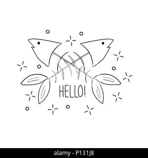 Hand gezeichnet Fischskelett. Skizze Stil. Vector Illustration. T-Shirt drucken Stock Vektor