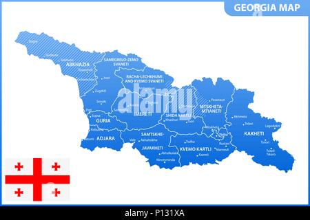 Die detaillierte Karte der Georgia mit Regionen oder Staaten und Städte, der Hauptstadt. Verwaltungseinheit. Südossetien und Abchasien als Disput gekennzeichnet Stock Vektor