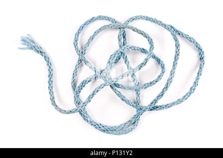 Verschränkten nylon Seil auf weißem Hintergrund. Stockfoto