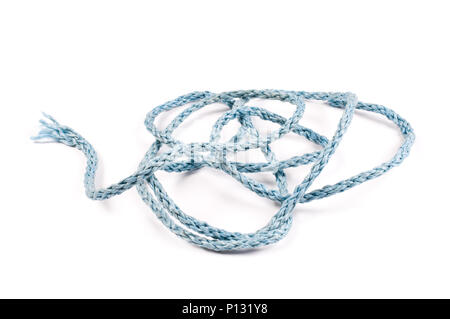 Verschränkten nylon Seil auf weißem Hintergrund. Stockfoto