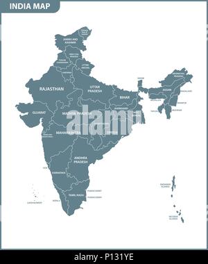 Die detaillierte Karte des Indien mit den Regionen oder Staaten. Verwaltungseinheit. Stock Vektor