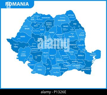 Die detaillierte Karte des Rumänien mit Regionen oder Staaten und Städte, der Hauptstadt. Verwaltungseinheit. Stock Vektor