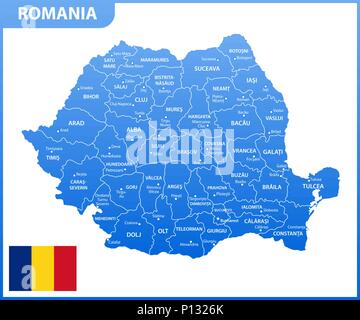 Die detaillierte Karte des Rumänien mit Regionen oder Staaten und Städte, der Hauptstadt. Verwaltungseinheit. Stock Vektor