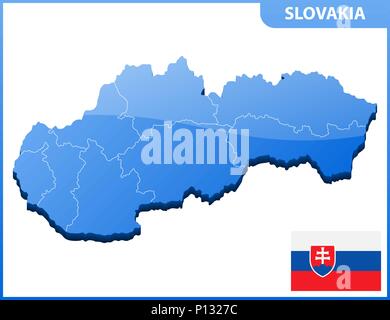 Sehr detaillierte dreidimensionale Karte der Slowakei. Verwaltungseinheit. Stock Vektor