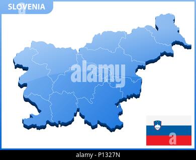 Sehr detaillierte dreidimensionale Karte von Slowenien. Verwaltungseinheit. Stock Vektor