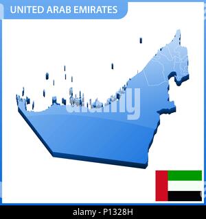 Sehr detaillierte dreidimensionale Karte der Vereinigten Arabischen Emirate. UAE Verwaltungseinheit. Stock Vektor