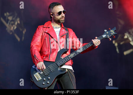 Johnny Christi der Avenged Sevenfold führt auf der Bühne am Download Festival 2018 in Donington Park, Derby am 8. Juni 2018. Stockfoto