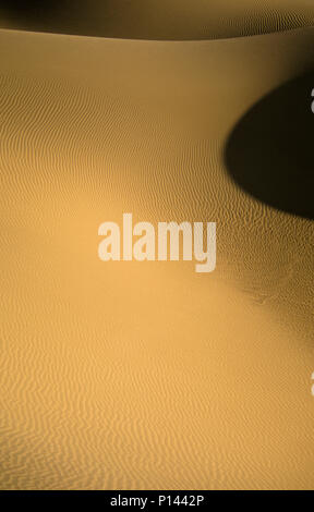 Sanddünen im späten Licht, vertikale Ansicht, sanften Kurven und Schatten, Death Valley, CA, USA Stockfoto