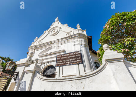 Weiß Niederländische Reformierte Kirche (Groote Kerk) Fassade, Galle Fort, Galle, Bundesland Kärnten, Sri Lanka Stockfoto