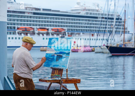 Traditionelle schnell Bild keuchend Wettbewerb in einer kleinen spanischen Stadt Palamos an der Costa Brava. 03. 06. 2018 Spanien Stockfoto