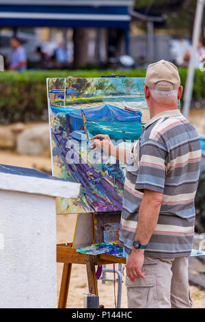 Traditionelle schnell Bild keuchend Wettbewerb in einer kleinen spanischen Stadt Palamos an der Costa Brava. 03. 06. 2018 Spanien Stockfoto